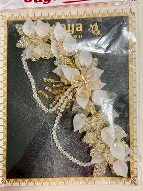 Maya Gold & White Floral Crystal Hair Vine